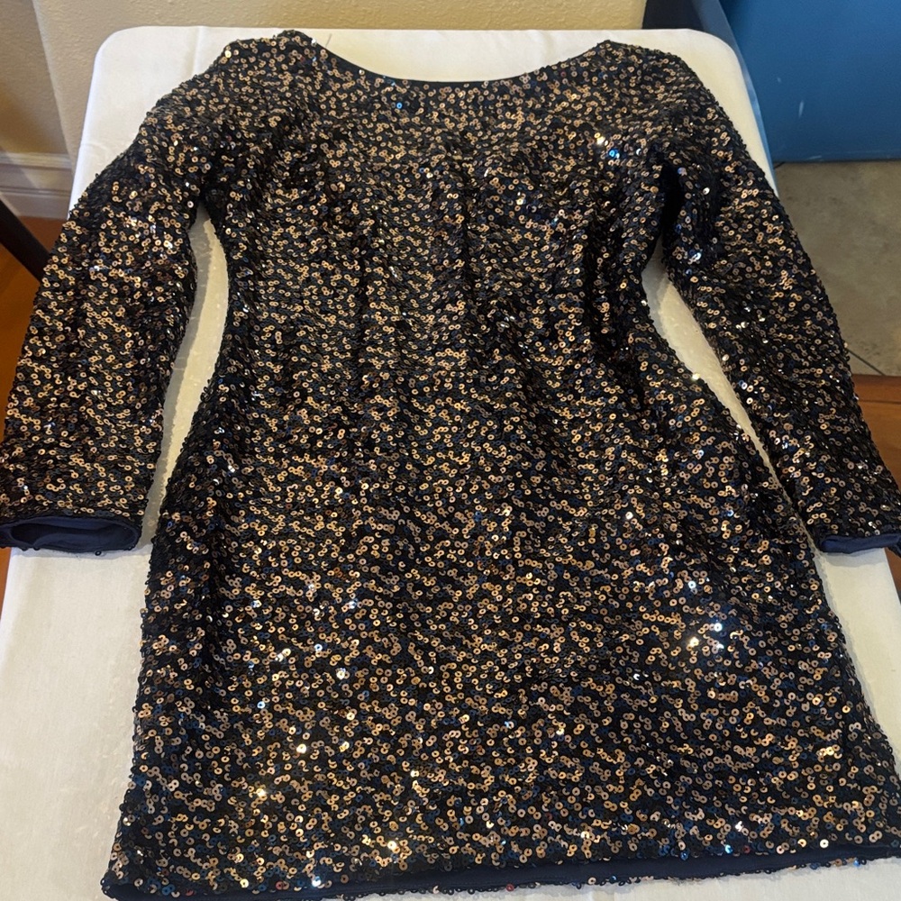 Eliza J Black and Gold Sequin Long Sleeve Dress